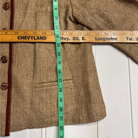 Vintage Liz Claiborne Burlap Cotton Faux Leather Trim Blazer Jacket Size 10 - Picture 5 of 6